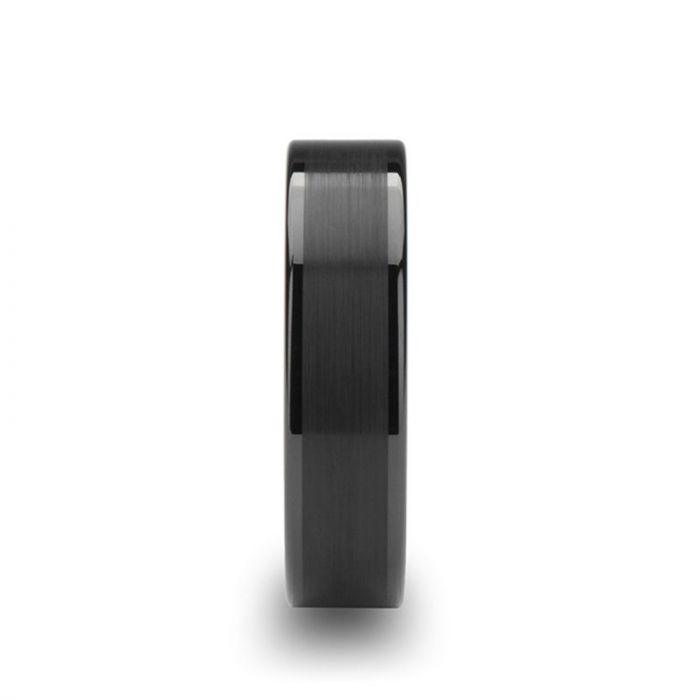 OCTAVIUS Flat Black Ceramic Ring with Brushed Center & Polished Edges - 4mm - 12mm