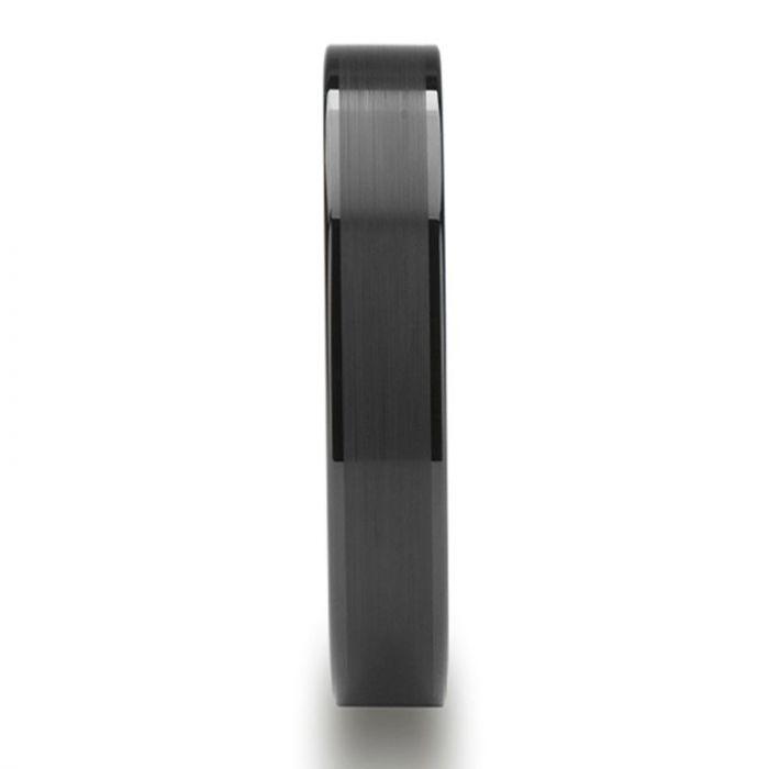 OCTAVIUS Flat Black Ceramic Ring with Brushed Center & Polished Edges - 4mm - 12mm