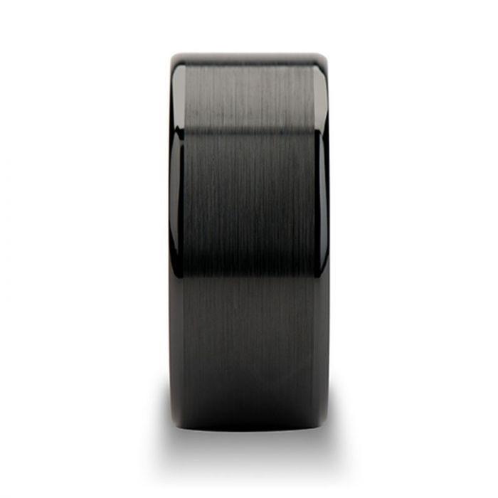 OCTAVIUS Flat Black Ceramic Ring with Brushed Center & Polished Edges - 4mm - 12mm