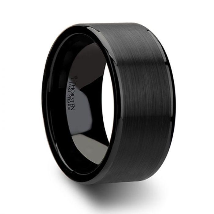OCTAVIUS Flat Black Ceramic Ring with Brushed Center & Polished Edges - 4mm - 12mm