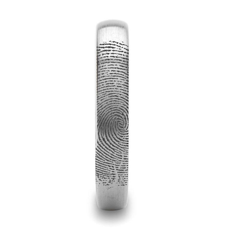 Fingerprint Ring Engraved Domed Tungsten Ring Brushed Ring- Perseus - 4mm - 12mm