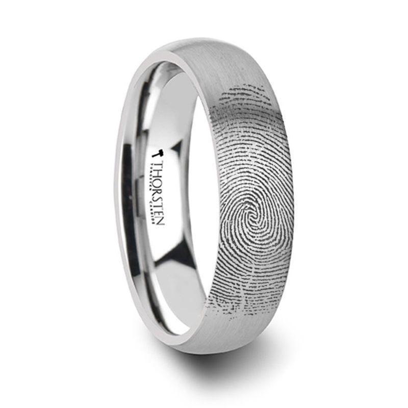 Fingerprint Ring Engraved Domed Tungsten Ring Brushed Ring- Perseus - 4mm - 12mm