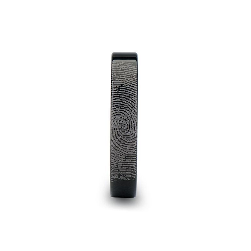 Fingerprint Engraved Flat Pipe Cut Black Tungsten Ring Polished - Morpheus - 4mm - 12mm