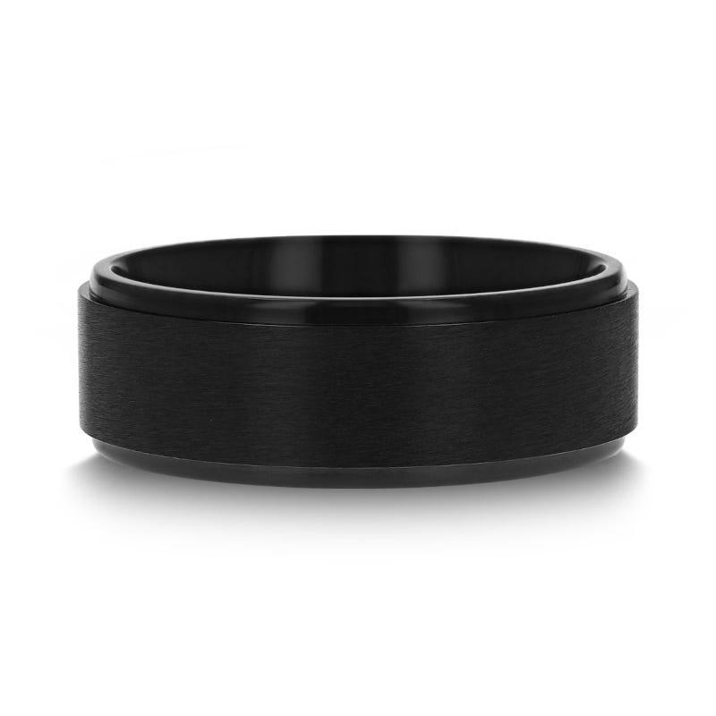 BABYLON Flat Black Titanium Ring with Brushed Raised Center & Polished Edges - 8mm