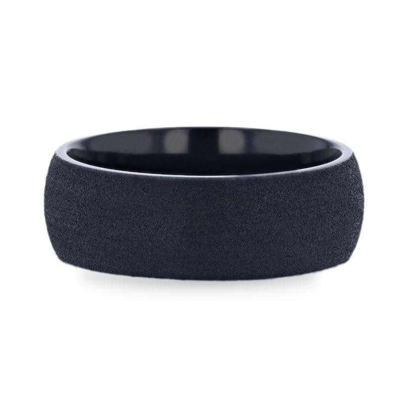 CIMMERIAN Domed Black Titanium Men's Wedding Band With Sand Blasted Finish - 8mm