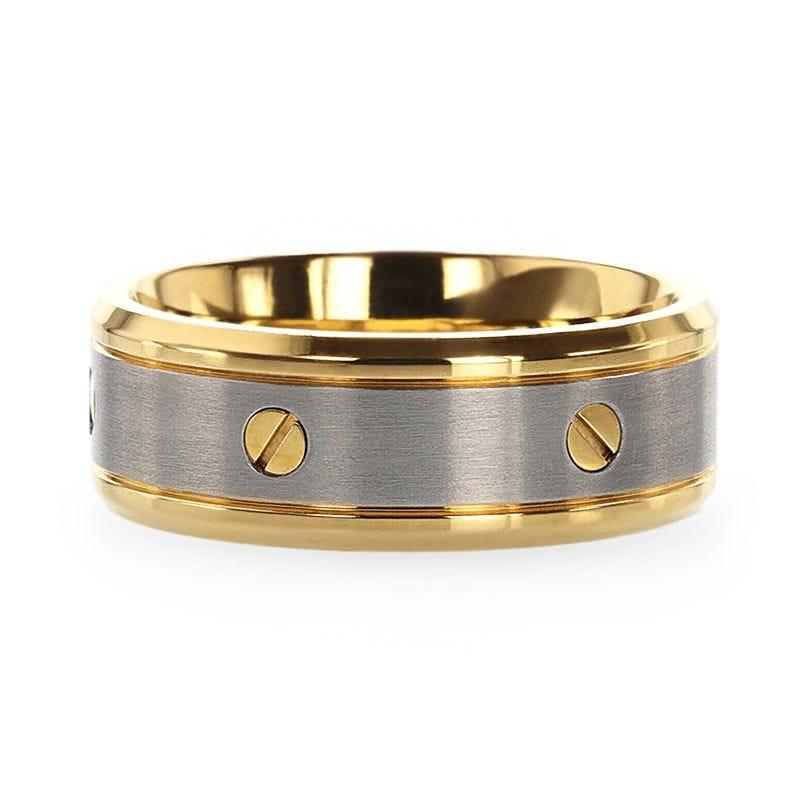 BOUNDLESS Gold-Plated Titanium Flat Brushed Center With Rotating Screw Design And Beveled Polished Edges - 8mm