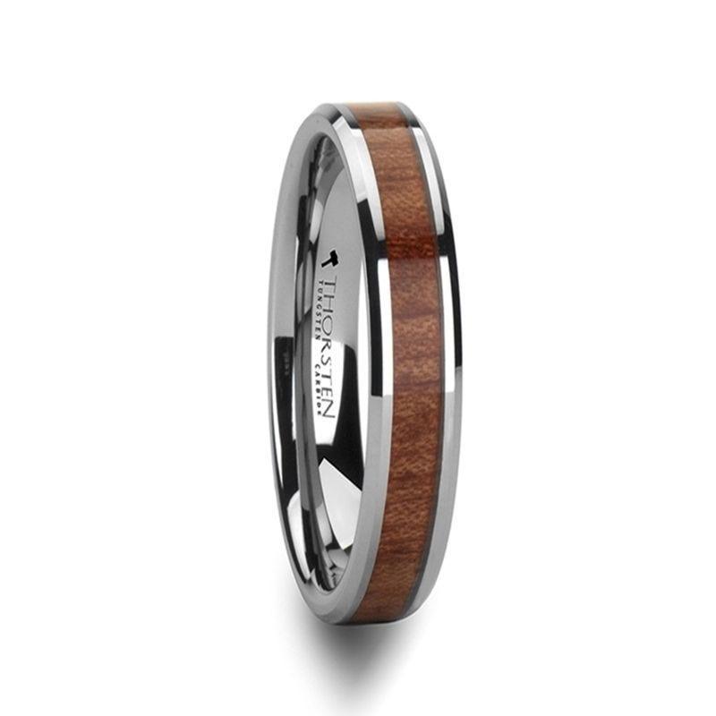 KODIAK Tungsten Wedding Band with Bevels and Rosewood Inlay - 4mm - 12mm