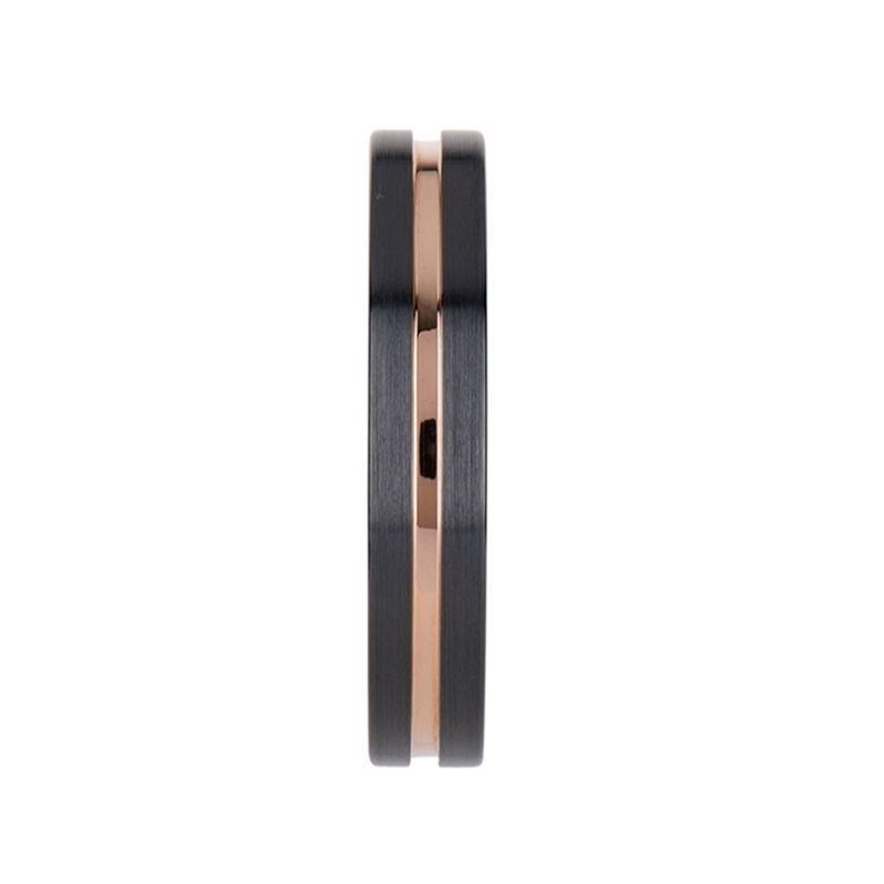 VENICE Black Ceramic Wedding Band with Rose Gold Groove - 4mm - 10mm