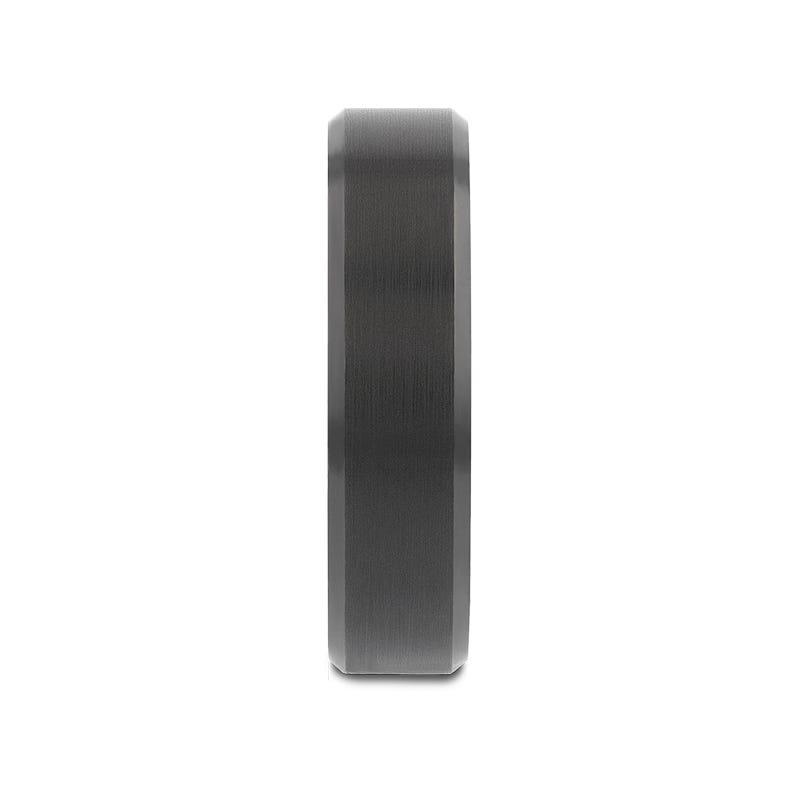 RIGEL Flat Beveled Edges Black Tungsten Ring with Brushed Center and Vibrant Blue Inside - 6mm & 8mm