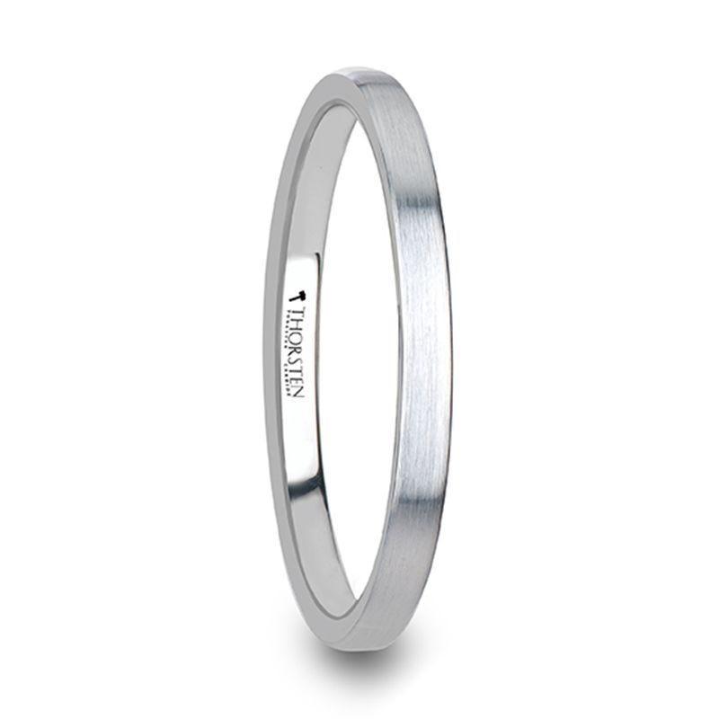 MAISIE Flat Style Womens White Tungsten Carbide Ring with Brushed Finish - 2mm