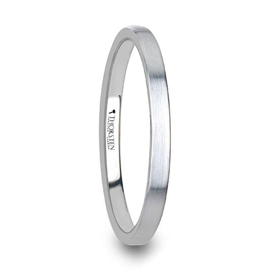 MAISIE Flat Style Womens White Tungsten Carbide Ring with Brushed Finish - 2mm