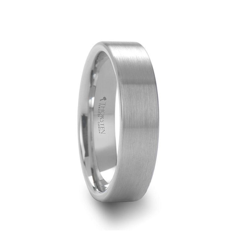 MAISIE Flat Style Womens White Tungsten Carbide Ring with Brushed Finish - 2mm