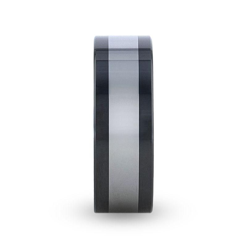 HUSKEY Ceramic ring with Tungsten Inlay Wedding Band With Flat Polished Edges - 8mm