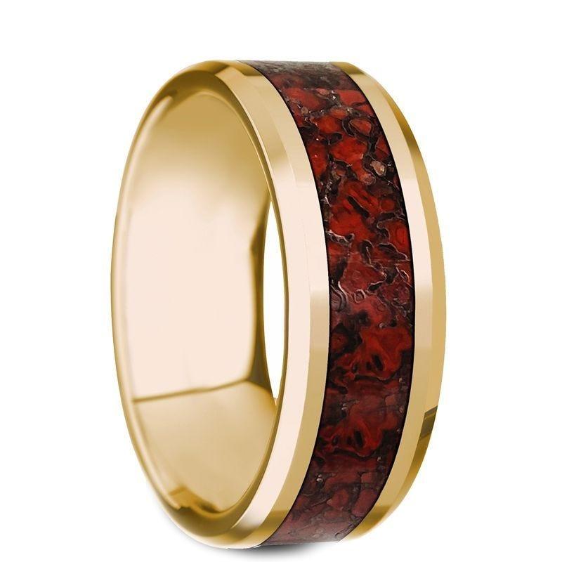 PYRA Beveled Polished 14K Yellow Gold Red Dinosaur Bone - 8mm