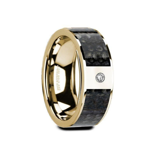 GAUFRID Flat 14K Yellow Gold with Blue Dinosaur Bone Inlay & White Diamond Setting - 8mm