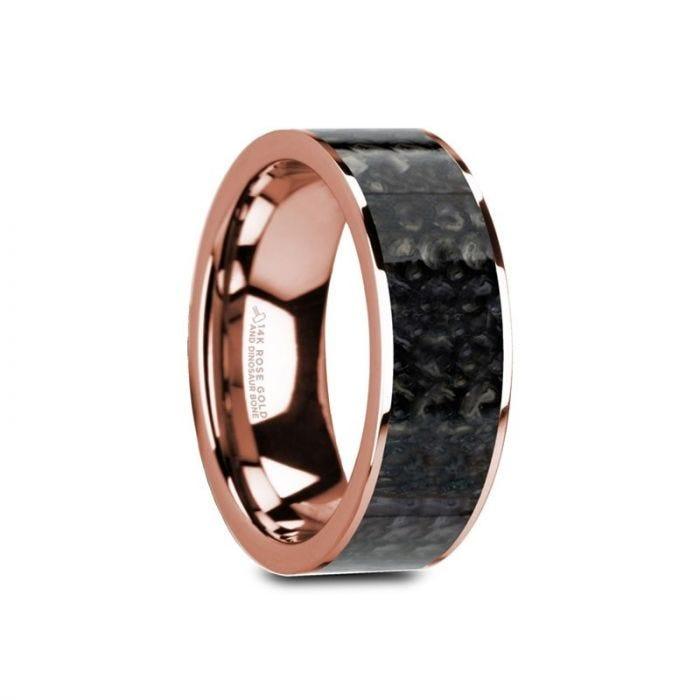 GAMAL Flat 14K Rose Gold with Blue Dinosaur Bone Inlay and Polished Edges - 8mm