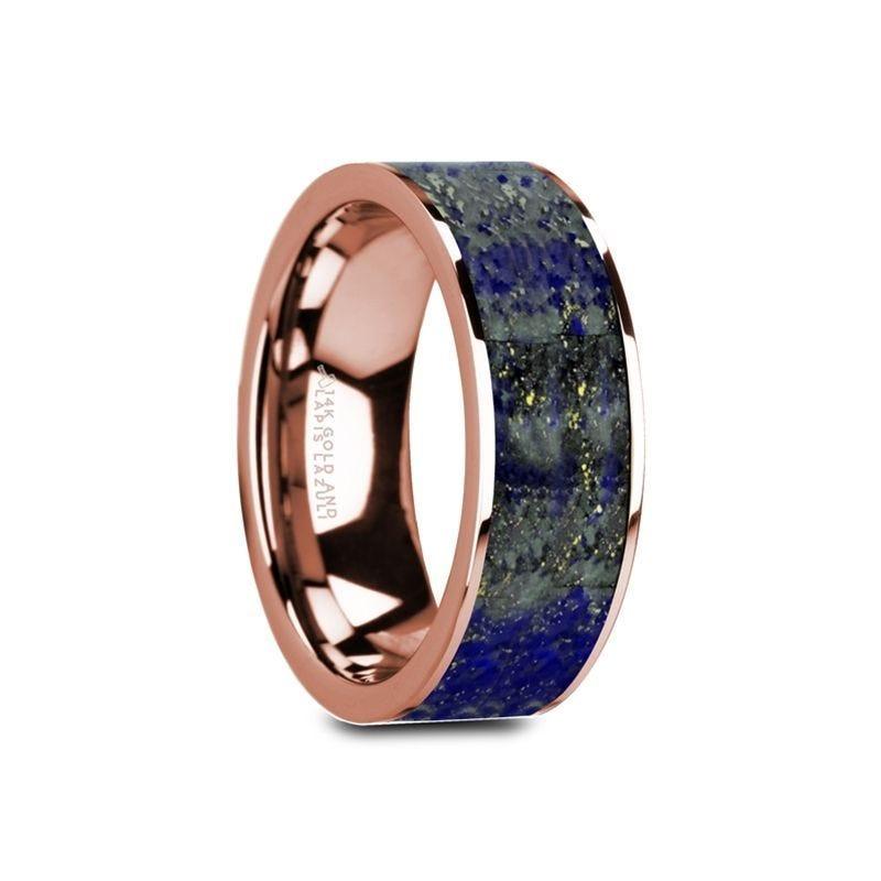 GALEN Flat 14K Rose Gold with Blue Lapis Lazuli Inlay and Polished Edges - 8mm