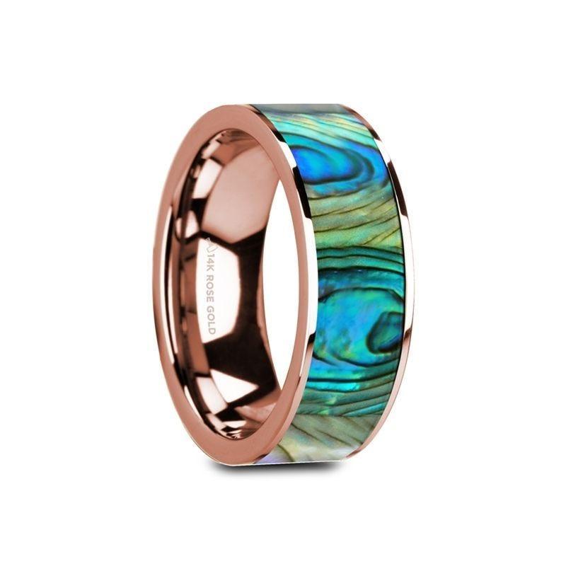 GREDEL Flat 14K Rose Gold with Mother of Pearl Inlay and Polished Edges - 8mm