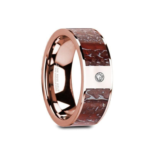 GRUEV Flat 14K Rose Gold with Red Dinosaur Bone Inlay & White Diamond Setting - 8mm