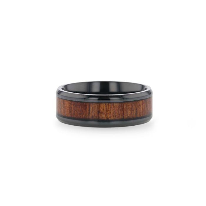 LEIFI Black Titanium with Koa Wood Inlay and Bevels - 8mm