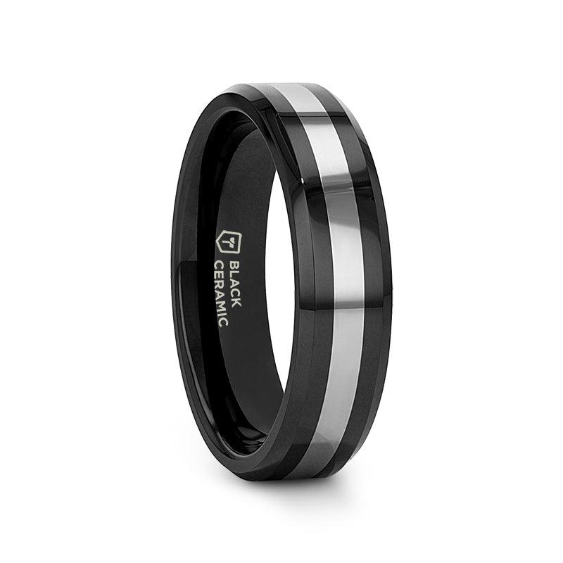 ASTADI Polished Black Beveled Ceramic with Tungsten Inlay - 6mm & 8mm (Limited Stock)