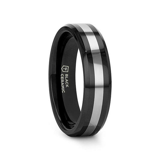 ASTADI Polished Black Beveled Ceramic with Tungsten Inlay - 6mm & 8mm (Limited Stock)