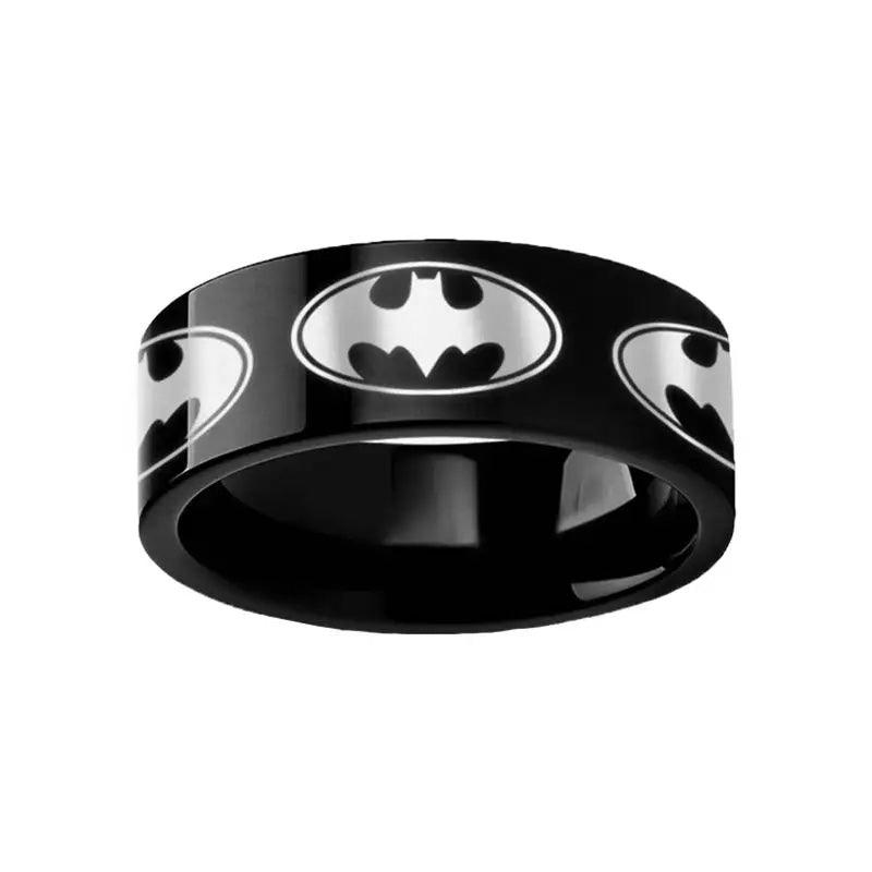 Circular Batman Dark Knight Super Hero Black Tungsten Engraved Ring - 2mm - 12mm