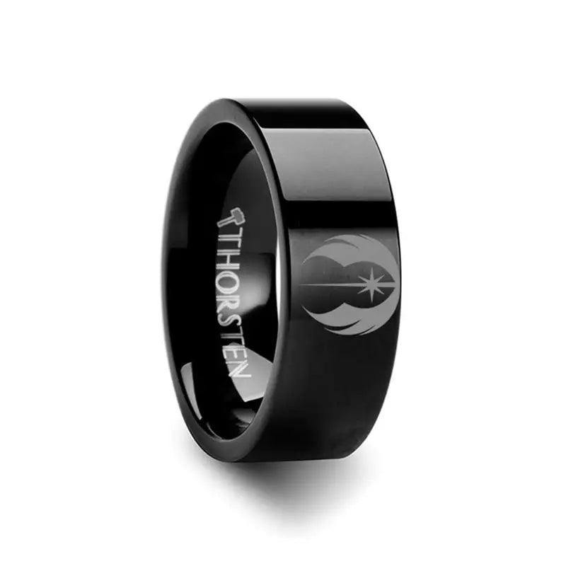 Jedi Order Symbol Star Wars Black Tungsten Engraved Ring - 2mm - 12mm