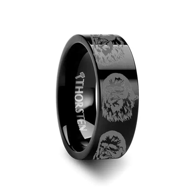 Chewbacca Star Wars Black Tungsten Engraved Ring - 2mm - 12mm