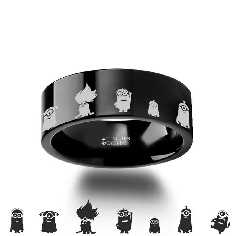 Minions Despicable Me Symbol Super Hero Black Tungsten Engraved Ring Jewelry - 2mm - 12mm