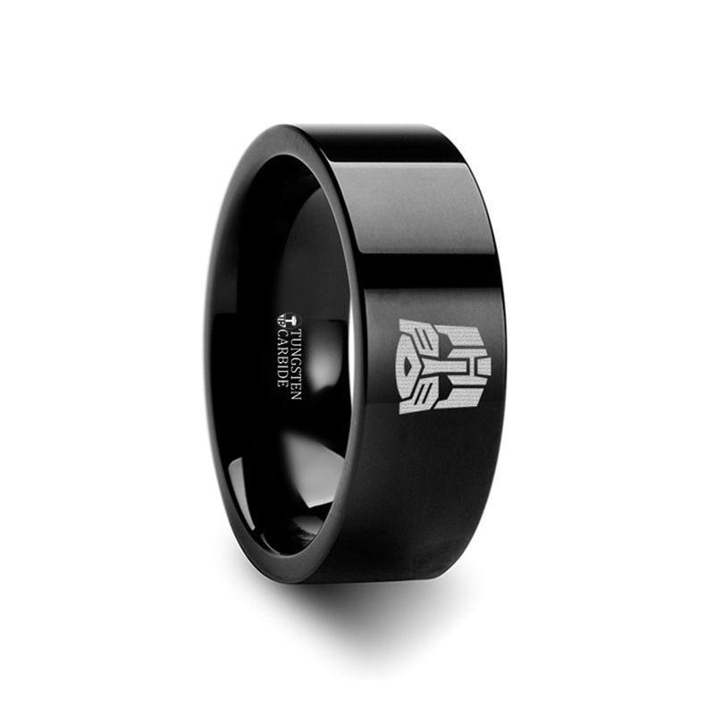 Transformers Autobots Symbol Super Hero Movie Black Tungsten Engraved Ring Jewelry - 2mm - 12mm