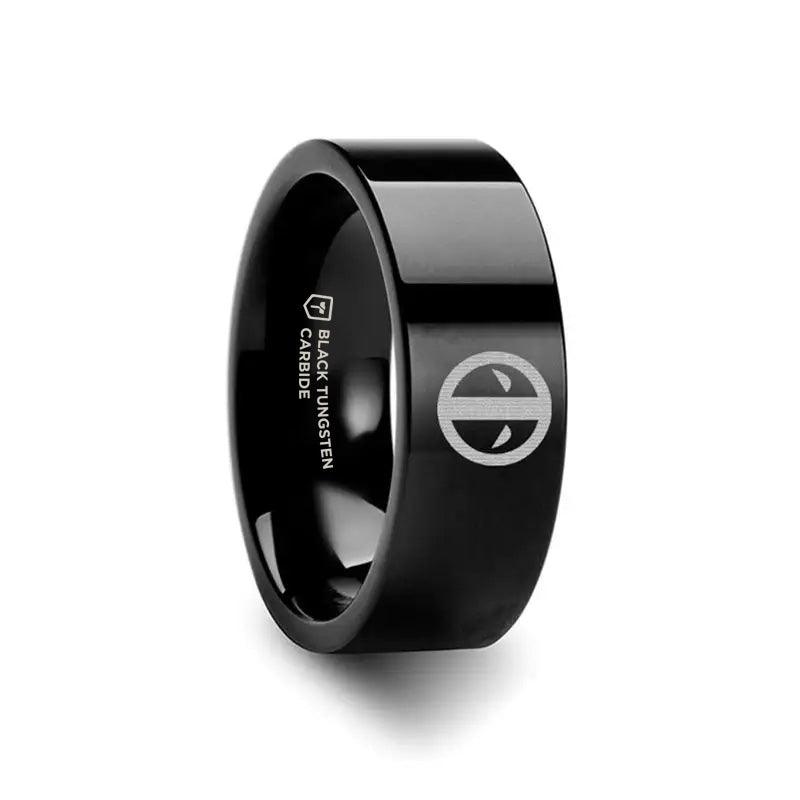 Deadpool Mercenary Symbol Super Hero Movie Black Tungsten Engraved Ring Jewelry - 2mm - 12mm