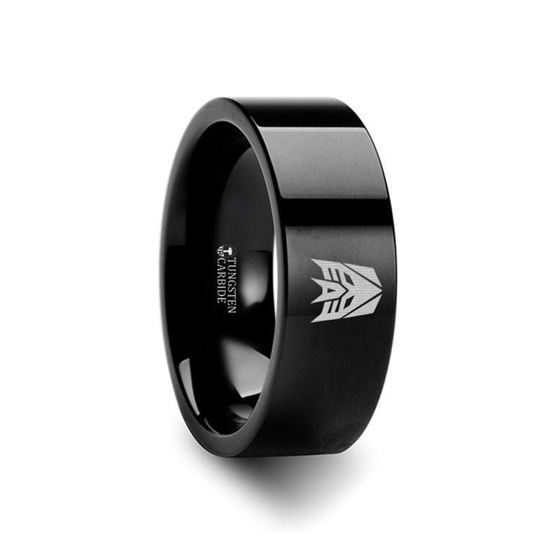 Decepticon Transformers Movie Symbol Super Hero Movie Black Tungsten Engraved Ring Jewelry - 2mm - 12mm