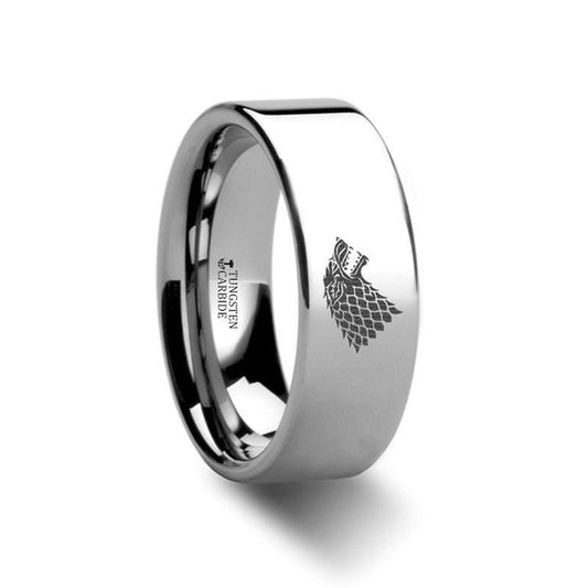 Game of Thrones Wolf Winter is Coming Symbol Super Hero Movie Tungsten Engraved Ring Jewelry - 2mm - 12mm