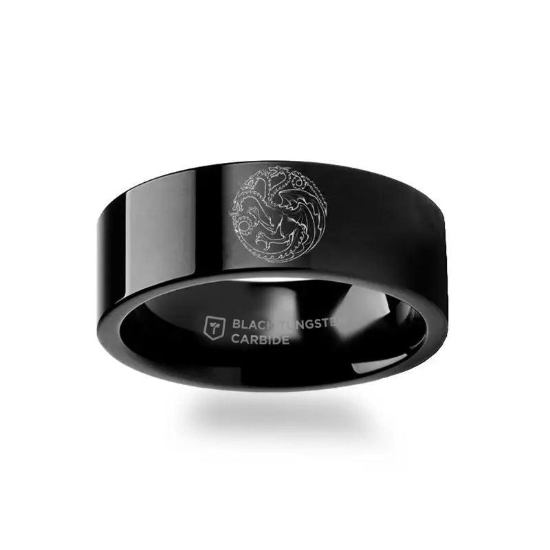 Game of Thrones Noble Houses Sigil Engraving Black Tungsten Ring - 2mm - 12mm