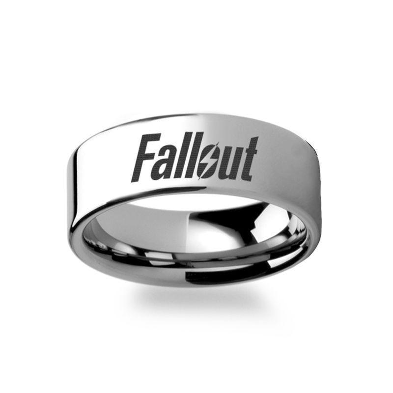 Fallout 4 Post Apocalyptic Nuclear Role Playing Game Symbol Polished Tungsten Engraved Ring Jewelry - 2mm - 12mm