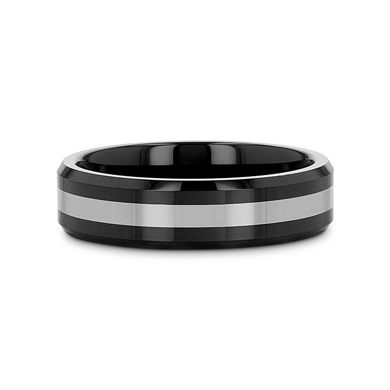 ASTADI Polished Black Beveled Ceramic with Tungsten Inlay - 6mm & 8mm (Limited Stock)