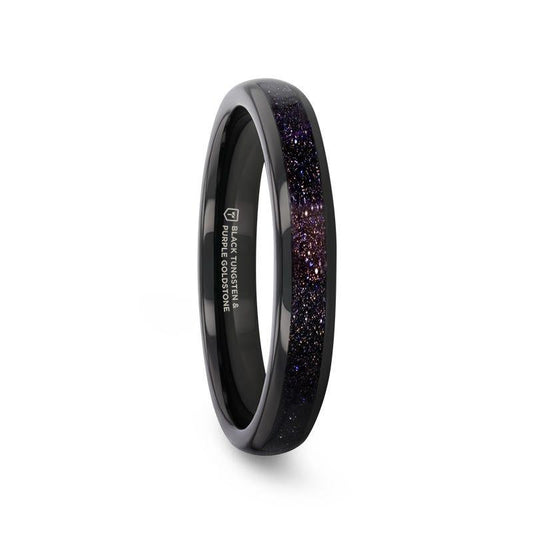 ASTRUM Black Tungsten Ring with Crushed Blue or Purple Goldstone Inlay - 4mm