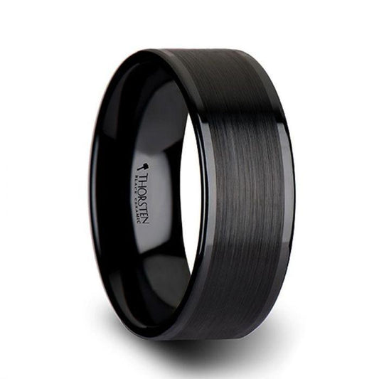 OCTAVIUS Flat Black Ceramic Ring with Brushed Center & Polished Edges - 4mm - 12mm