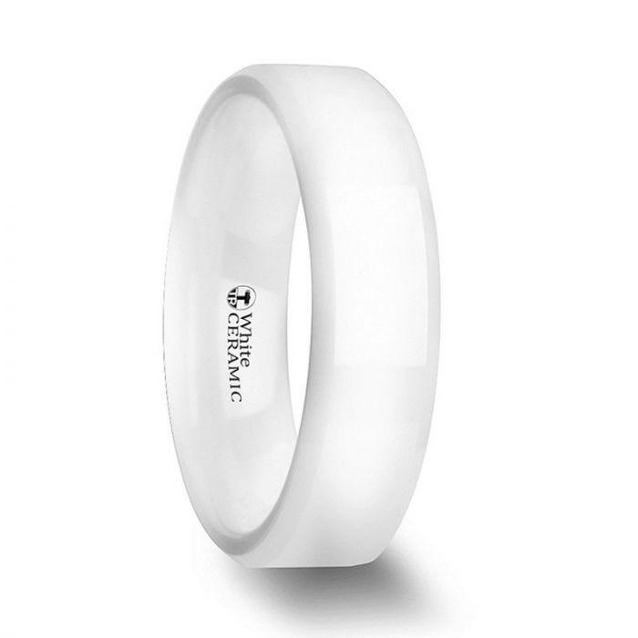 GLACIER White Ceramic Wedding Band with Beveled Edges and Polished Finish - 6mm & 8mm