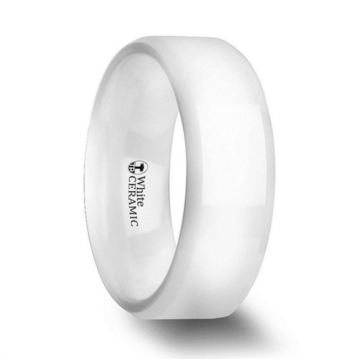 GLACIER White Ceramic Wedding Band with Beveled Edges and Polished Finish - 6mm & 8mm