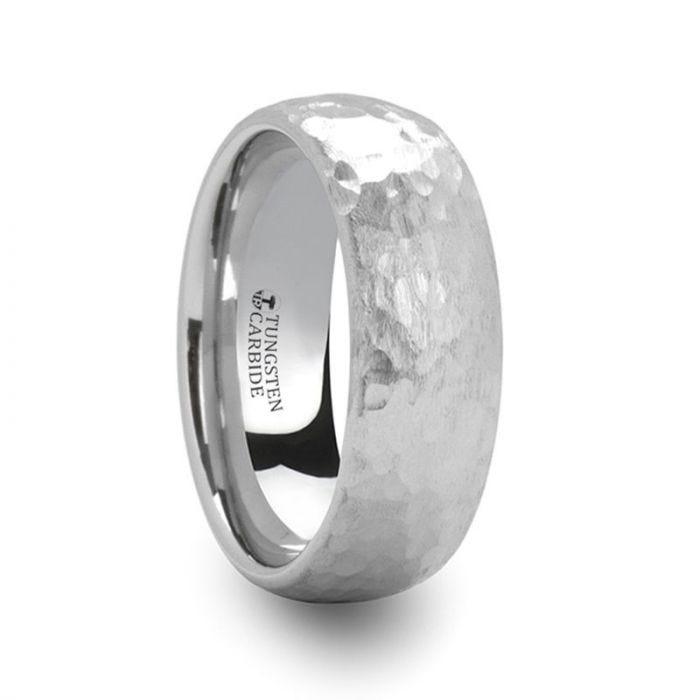 CHANDLER Domed Hammered Finish White Tungsten Ring - 6mm or 8mm