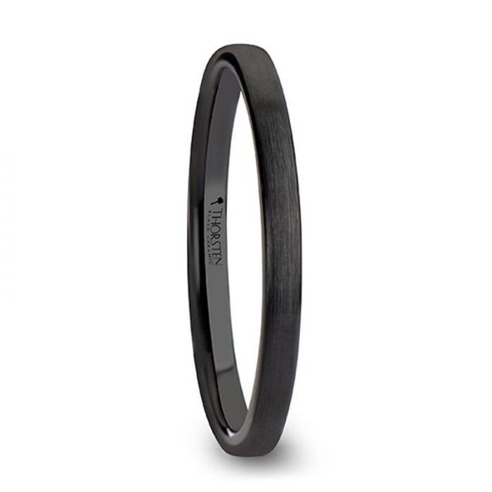 DAISY Black Flat Shaped Ceramic Wedding Band for Women with Brushed Finish - 2 mm