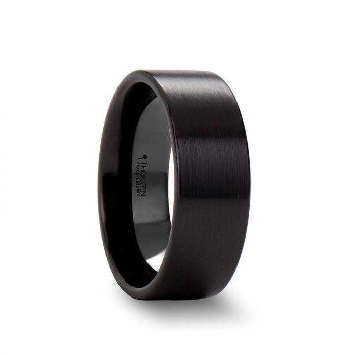 DAISY Black Flat Shaped Ceramic Wedding Band for Women with Brushed Finish - 2 mm