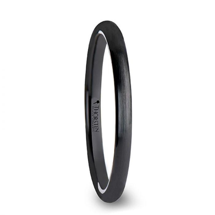 ATTOR Domed Brush Finished Black Ceramic Wedding Band - 2mm - 12mm