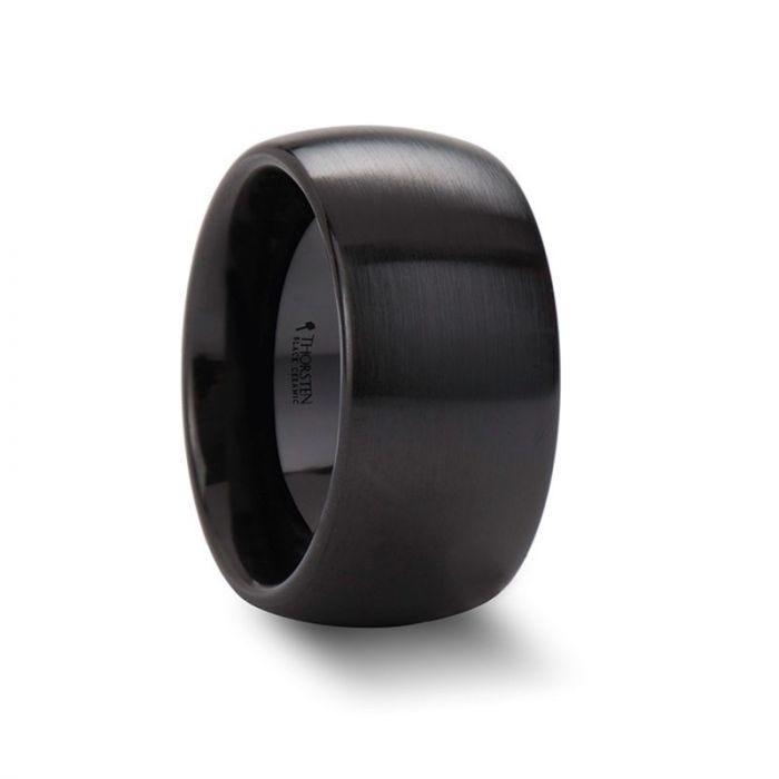 ATTOR Domed Brush Finished Black Ceramic Wedding Band - 12mm