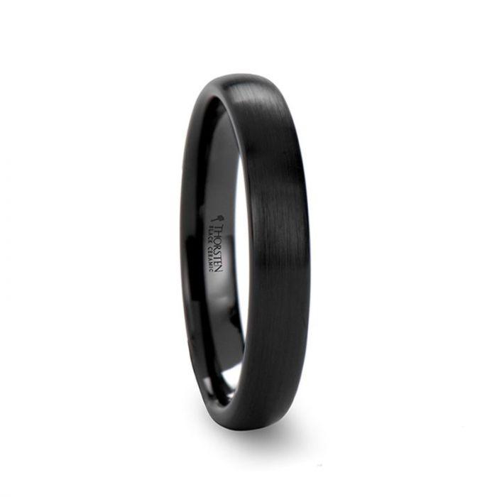 ATTOR Domed Brush Finished Black Ceramic Wedding Band - 2mm - 12mm