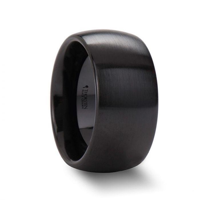 ATTOR Domed Brush Finished Black Ceramic Wedding Band - 2mm - 12mm