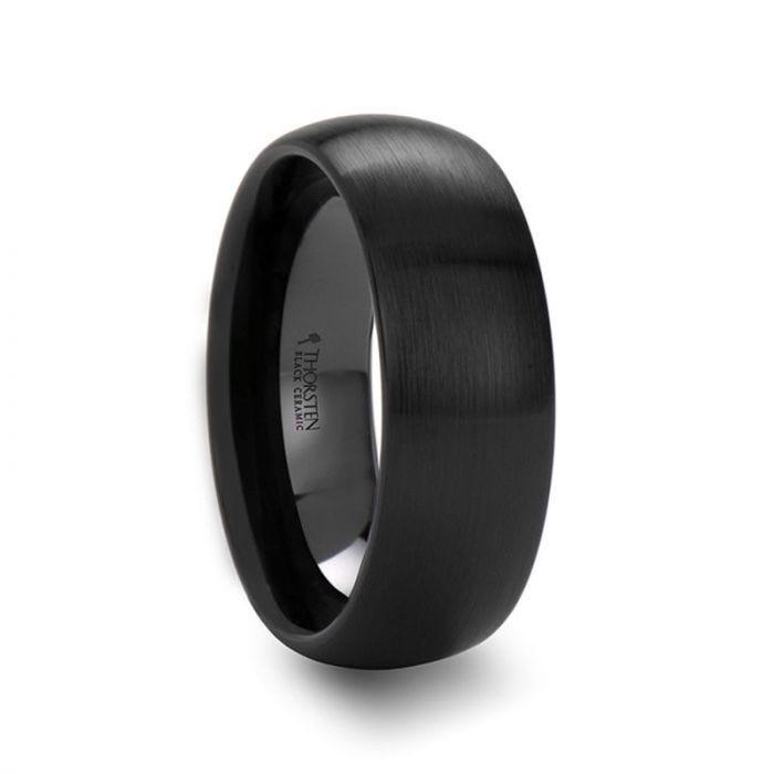 ATTOR Domed Brush Finished Black Ceramic Wedding Band - 2mm - 12mm