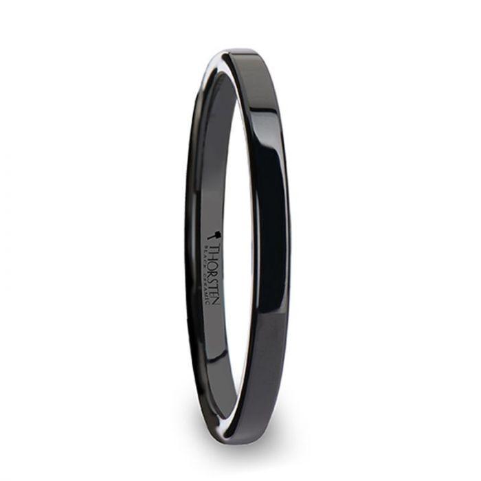 FRAENER Flat Polish Finished Black Ceramic Wedding Ring - 2mm - 12mm